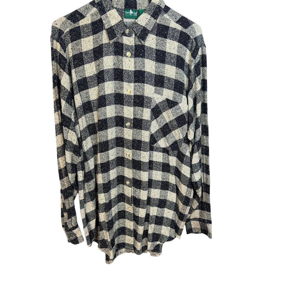 Hunt Club black & white checkered long-sleeve button-down shirt 80% silk size L